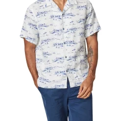 Flash Sale ???? Blazer Capri Short Sleeve Linen Print ???? Shirt In White/Blue ????