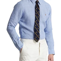 Best Pirce ???? Polo Ralph Lauren Custom Fit Linen ???? Shirt In Blue ⭐