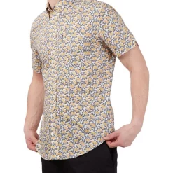 Best Sale ???? Ben Sherman Block Botanical Print Short Sleeve ???? Shirt In Yellow ✔️