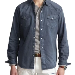 Flash Sale ???? Polo Ralph Lauren Classic Fit Denim Western ???? Shirt In Navy ????