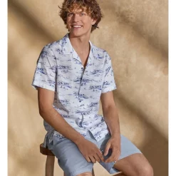 Alternative view of Flash Sale ???? Blazer Capri Short Sleeve Linen Print ???? Shirt In White/Blue ????
