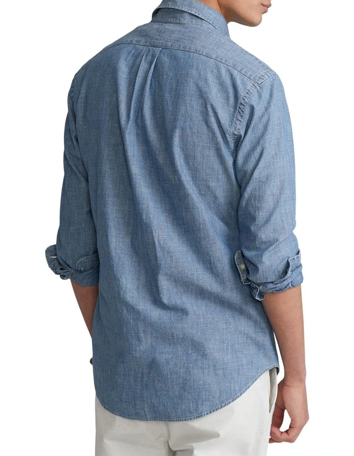 Discount ???? Polo Ralph Lauren Classic Fit Indigo Chambray ???? Shirt In Blue ???? 4 Discount ???? Polo Ralph Lauren Classic Fit Indigo Chambray ???? Shirt In Blue ???? - Image 2