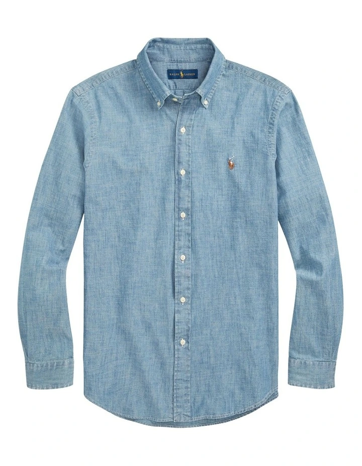 Discount ???? Polo Ralph Lauren Classic Fit Indigo Chambray ???? Shirt In Blue ???? 6 Discount ???? Polo Ralph Lauren Classic Fit Indigo Chambray ???? Shirt In Blue ???? - Image 4