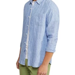 Alternative view of Best deal ???? Oxford Holloway Pure Linen Striped ???? Shirt In Sky ????
