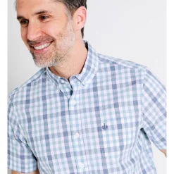 Alternative view of Hot Sale ???? Reserve Barber Short Sleeve Check ???? Shirt In Light Blue ✔️