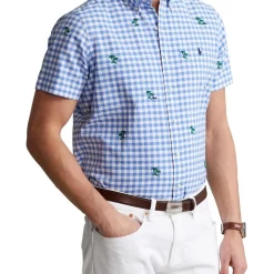 Best Sale ✔️ Polo Ralph Lauren Classic Fit Palm Tree Oxford ???? Shirt In Blue ????