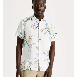 Best deal ???? Blaq Felix Floral Print Short Sleeve Linen Blend ???? Shirt In White ????