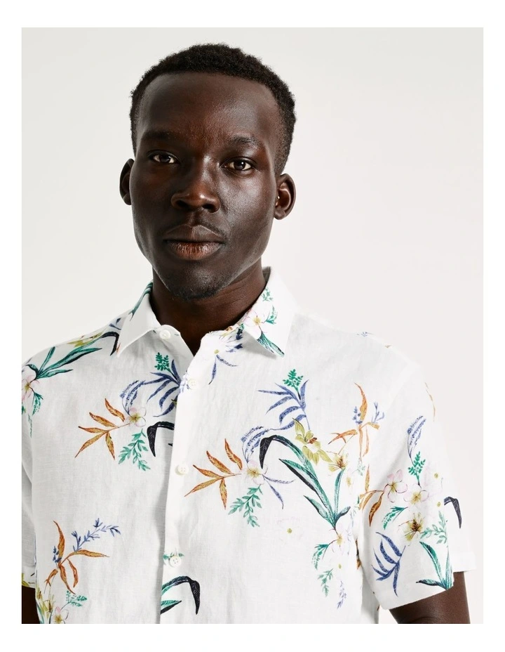 Best deal ???? Blaq Felix Floral Print Short Sleeve Linen Blend ???? Shirt In White ???? 5 Best deal ???? Blaq Felix Floral Print Short Sleeve Linen Blend ???? Shirt In White ???? - Image 3