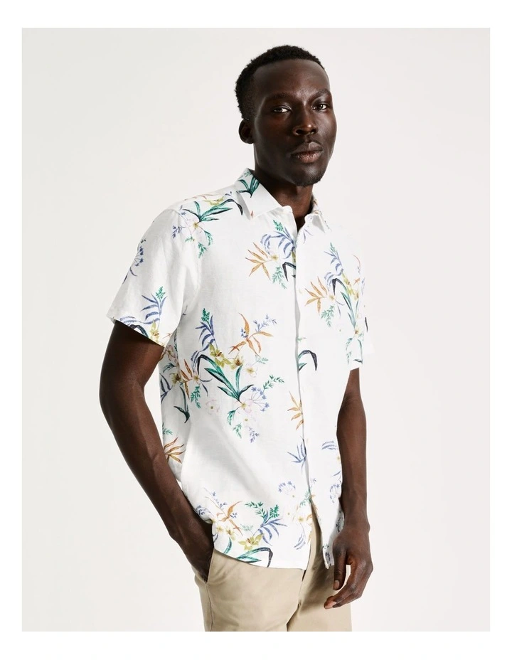 Best deal ???? Blaq Felix Floral Print Short Sleeve Linen Blend ???? Shirt In White ???? 7 Best deal ???? Blaq Felix Floral Print Short Sleeve Linen Blend ???? Shirt In White ???? - Image 5