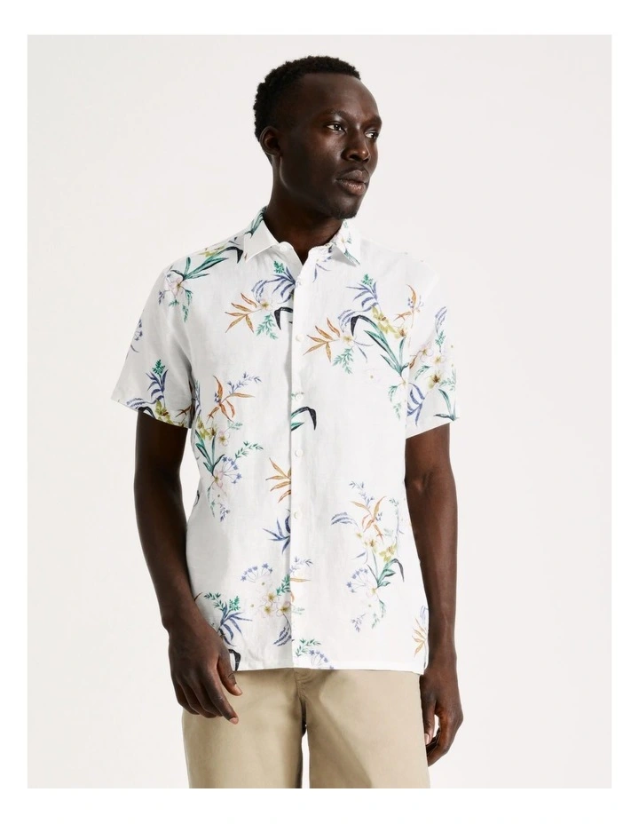 Best deal ???? Blaq Felix Floral Print Short Sleeve Linen Blend ???? Shirt In White ???? 8 Best deal ???? Blaq Felix Floral Print Short Sleeve Linen Blend ???? Shirt In White ???? - Image 6