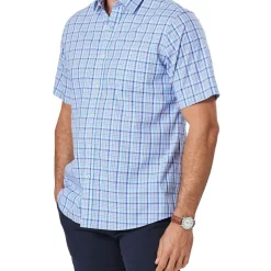Flash Sale ❤️ Gazman Easy Care Check Short Sleeve ???? Shirt In Blue ????