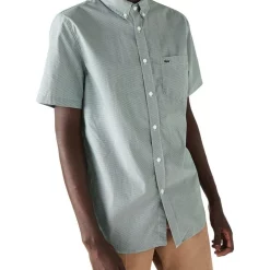Best Pirce ???? Lacoste Short Sleeve Gingham Poplin ???? Shirt In White/Green ????