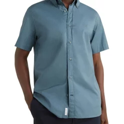 Best deal ???? Tommy Hilfiger Natural Soft Poplin Short Sleeve ???? Shirt In Mercury Marine ✨
