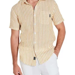 Alternative view of Discount ✔️ Coast Clothing Co Short Sleeve Gold Stripe Linen ???? Shirt ????