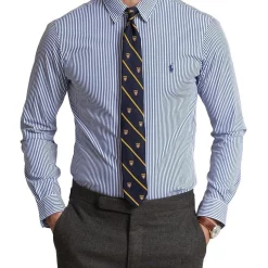 Deals ???? Polo Ralph Lauren Slim Fit Striped Stretch Poplin ???? Shirt In Blue ????