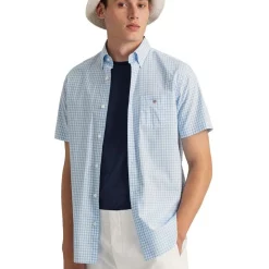 Discount ???? Gant The Broadcloth Gingham Short Sleeve ???? Shirt In Blue ????