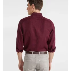 Alternative view of Best deal ???? Yd. West Hampton Pure Linen ???? Shirt Burgundy ????