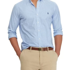 Discount ???? Polo Ralph Lauren Classic Fit Checked Stretch Poplin ???? Shirt In Blue ????