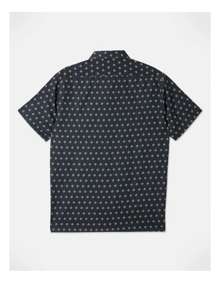 Buy ???? Blaq Gilbert Geo Print Short Sleeve Linen Blend ???? Shirt In Navy ✔️ 6 Buy ???? Blaq Gilbert Geo Print Short Sleeve Linen Blend ???? Shirt In Navy ✔️ - Image 4