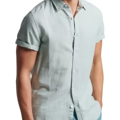Buy ???? Superdry Studios Linen Short Sleeve ???? Shirt In Blue Surf ????